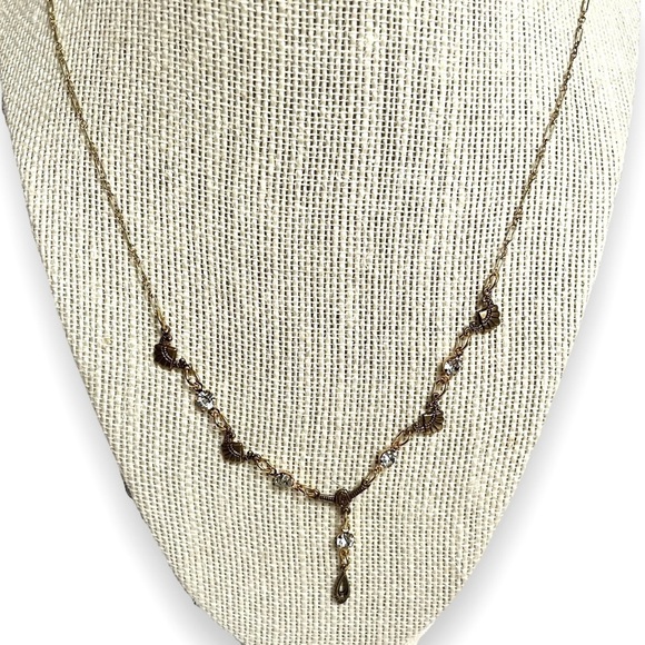 Vintage Sadie Green Signed Art Deco Antiqued Gold Necklace - Picture 3 of 5